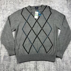 NWT Dockers Men Extra Soft Argyle Pattern Long Sleeve Polo Sweater Shirt L Gray